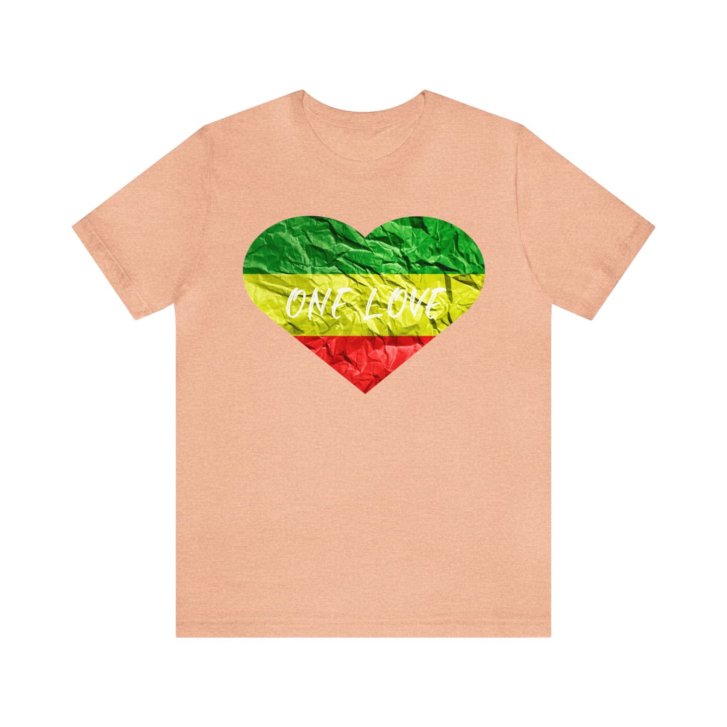 ONE LOVE RED GREEN AND GOLD HEART SHORT SLEEVE TSHIRT