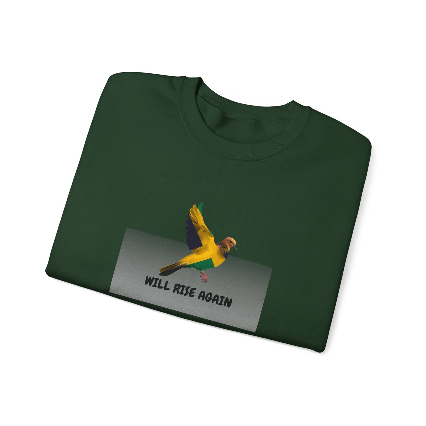 Jamaican Color Bird Sweatshirt with "Will Rise Again" Motivational Design