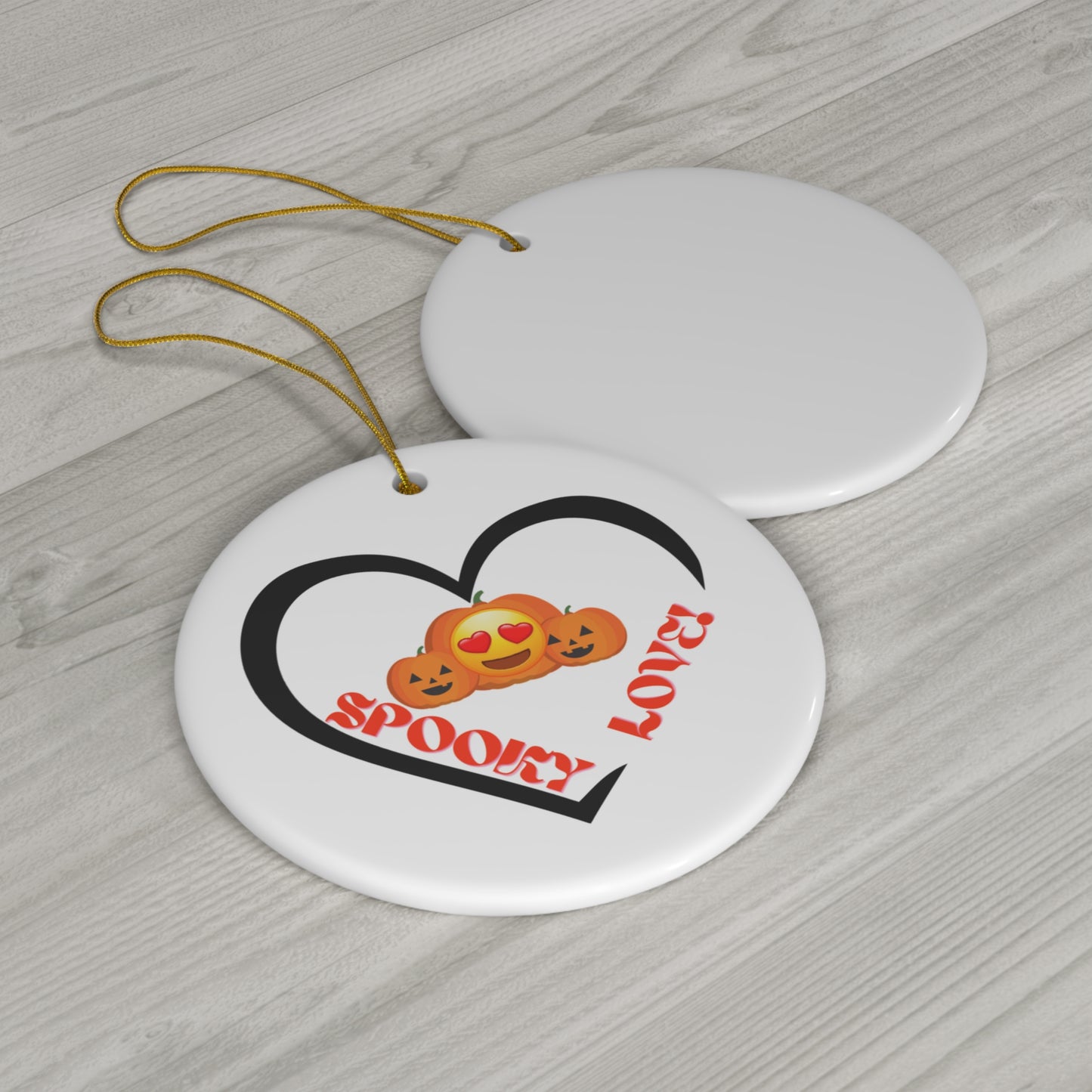 SPOOKY LOVE PUMPKIN HALLOWEEN THEME CIRCULAR CERAMIC HANGING ORNAMENT