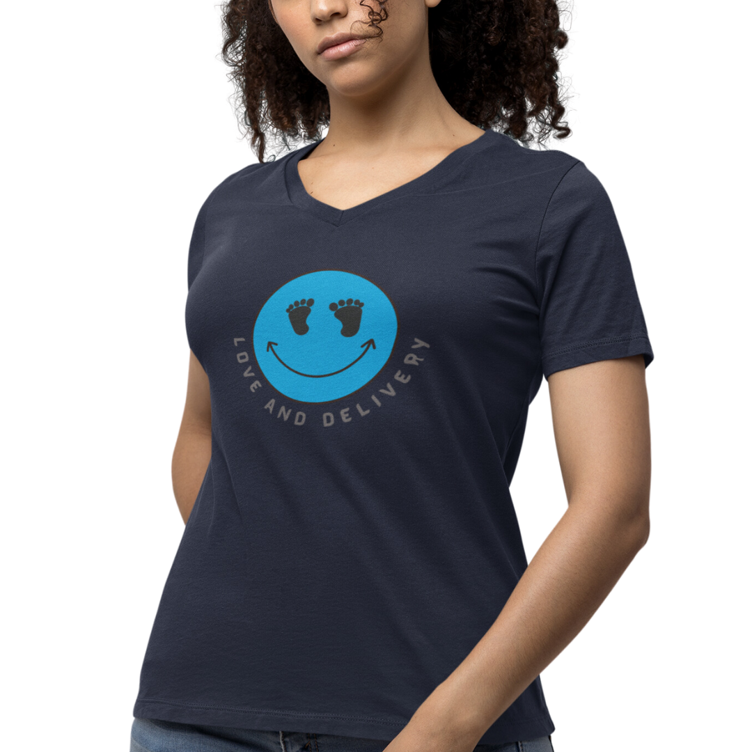 UNISEX V NECK LOVE AND DELIVERY T SHIRT GIFT FOR L & D NURSE