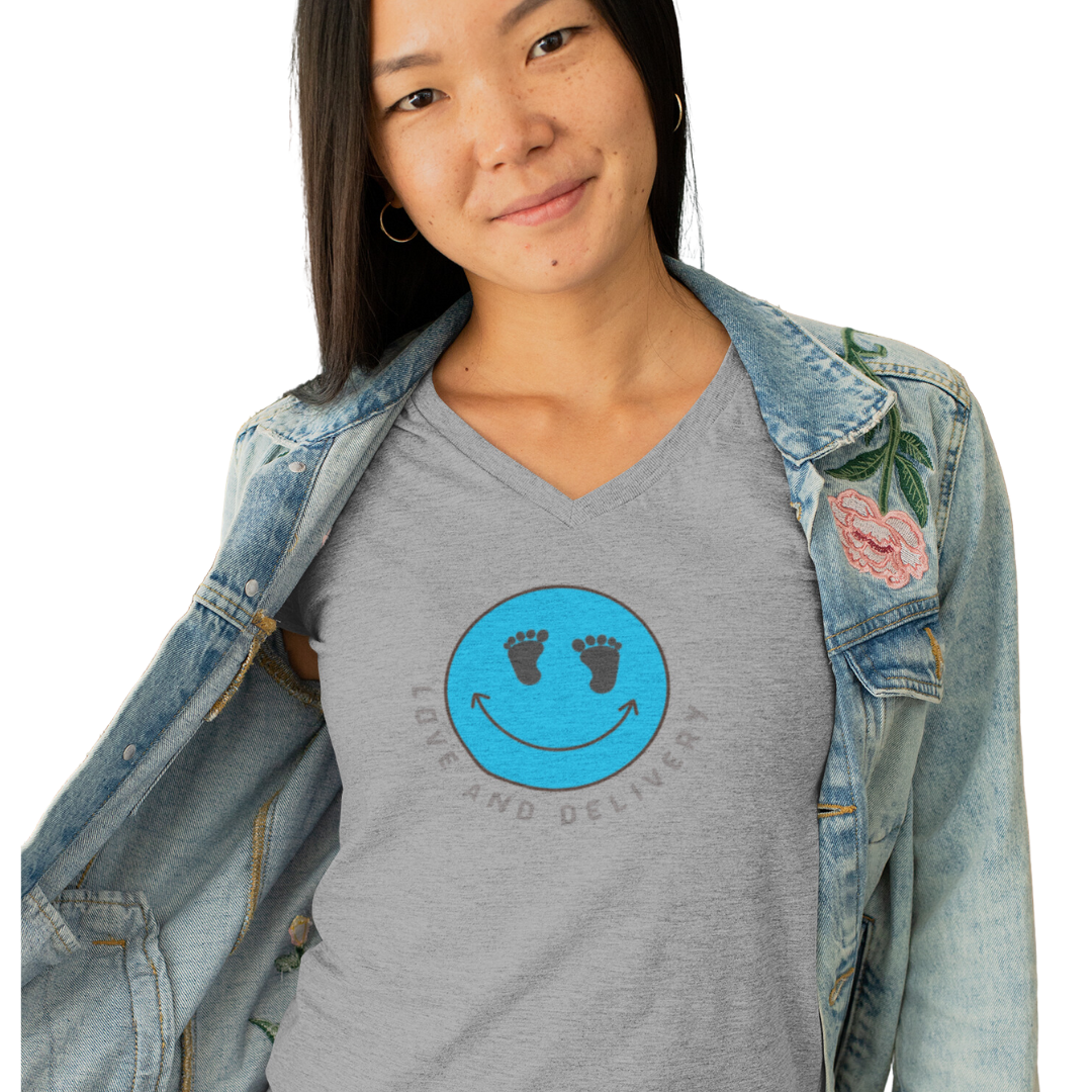 UNISEX V NECK LOVE AND DELIVERY T SHIRT GIFT FOR L & D NURSE