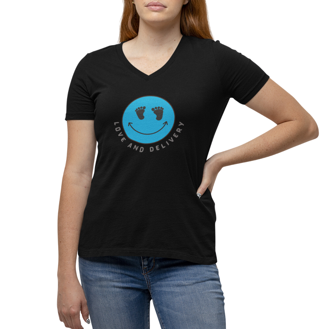UNISEX V NECK LOVE AND DELIVERY T SHIRT GIFT FOR L & D NURSE