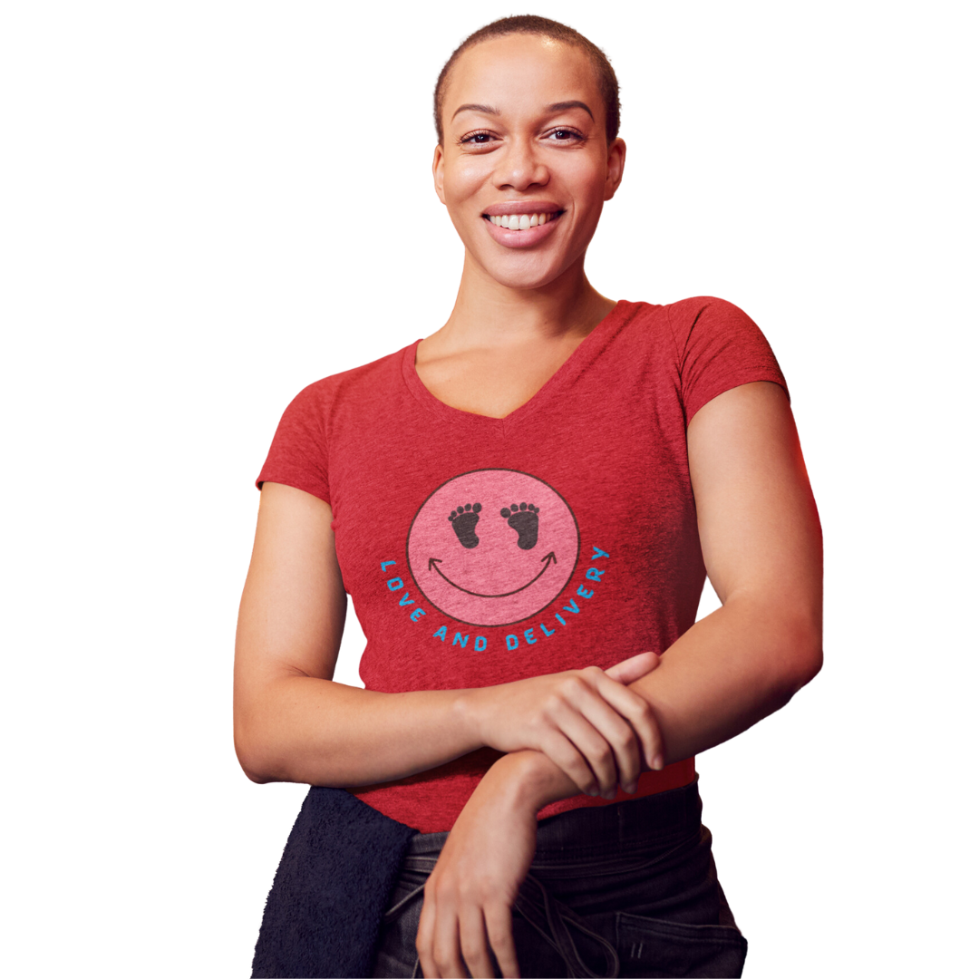 V NECK T SHIRT LOVE AND DELIVERY NURSE GIFT FOR L & D NURSES