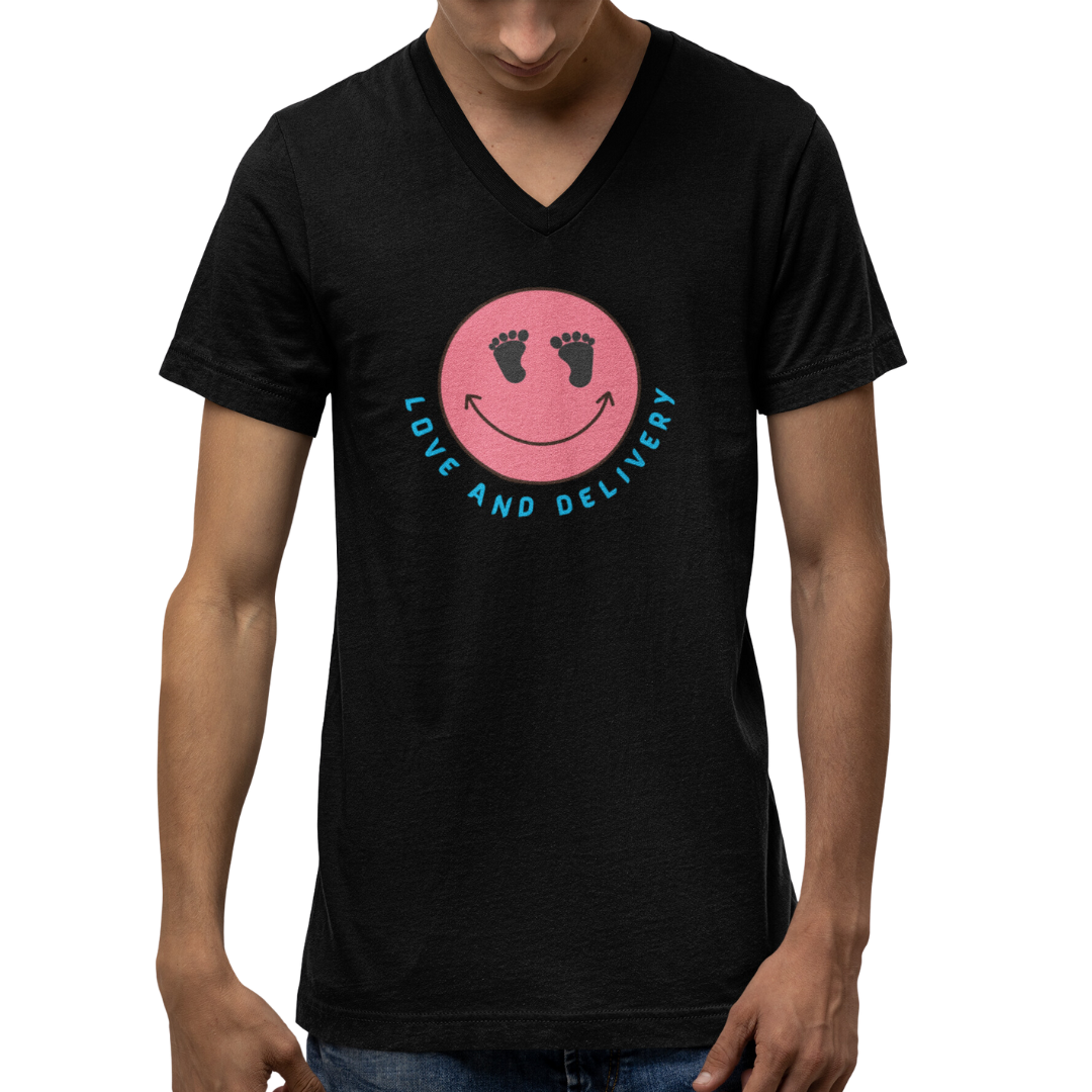 V NECK T SHIRT LOVE AND DELIVERY NURSE GIFT FOR L & D NURSES