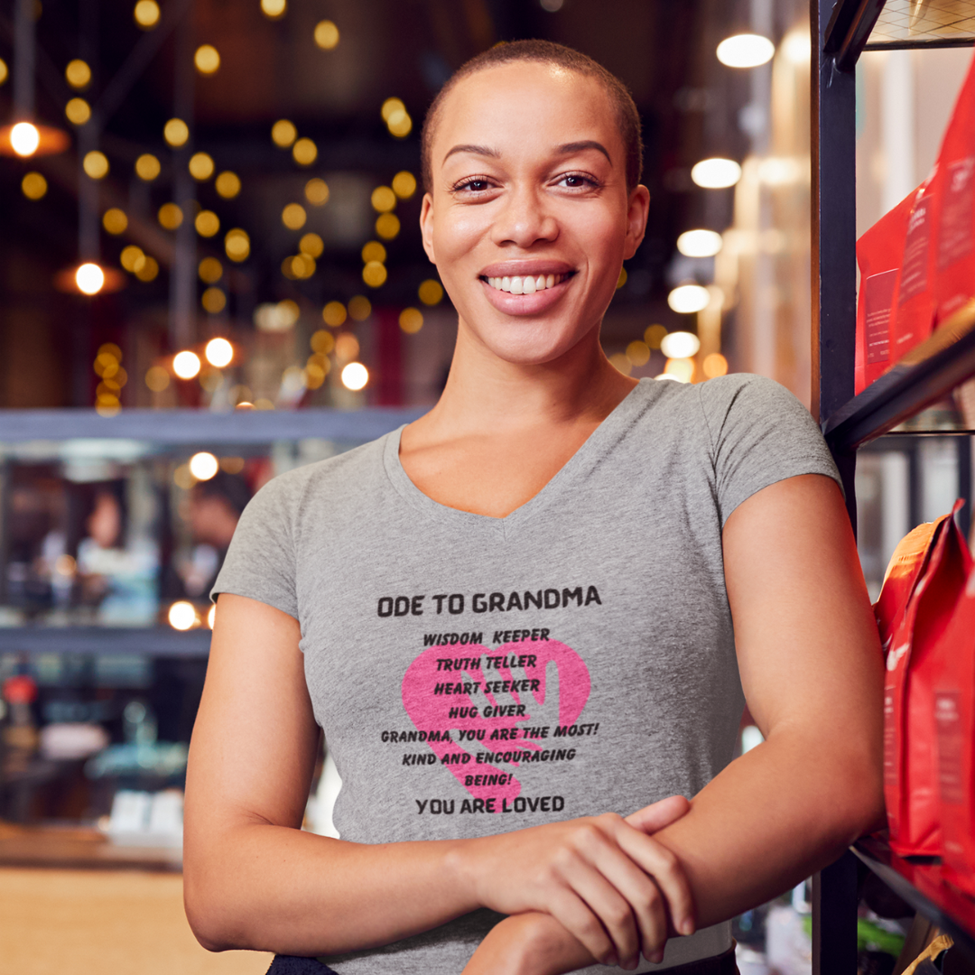 ODE TO GRANDMA V NECK T SHIRT GIFT FOR GRADMOTHERS (BLACK FONT)
