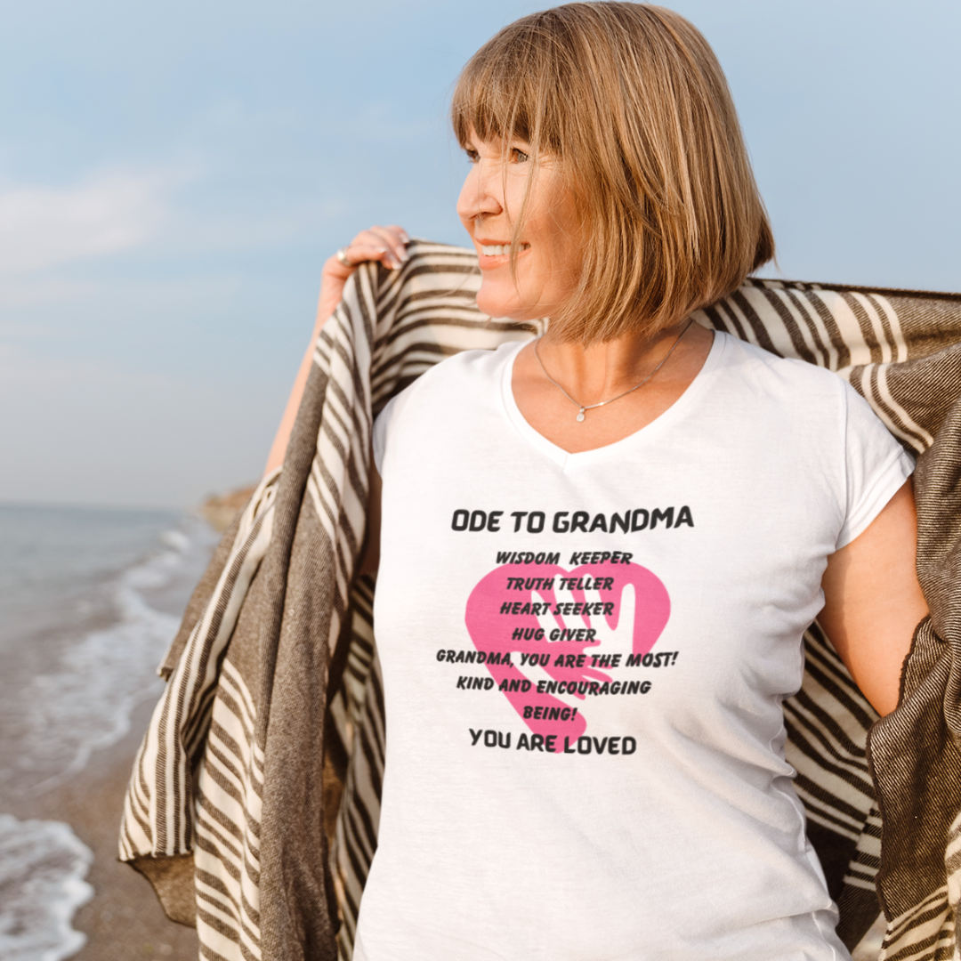 ODE TO GRANDMA V NECK T SHIRT GIFT FOR GRADMOTHERS (BLACK FONT)