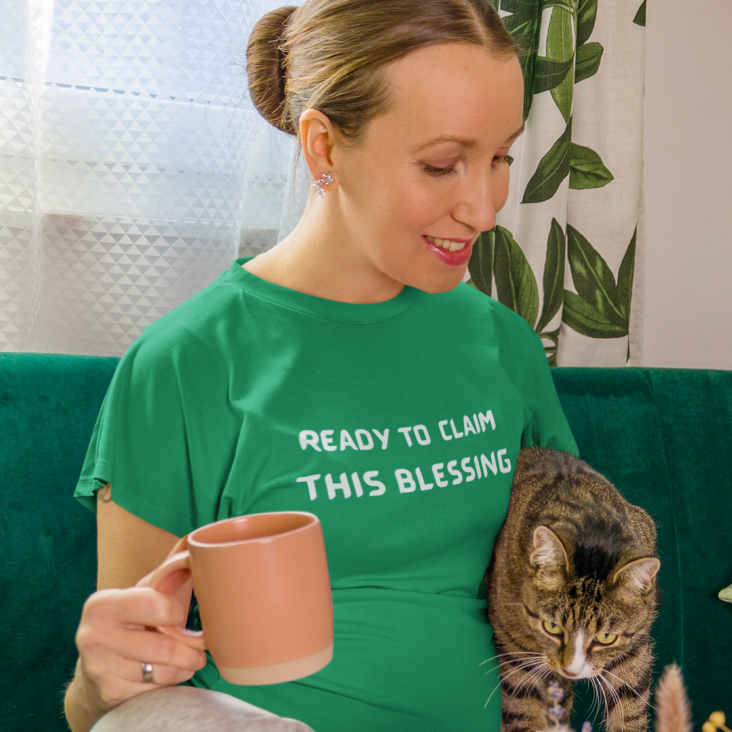 Ready to claim this blessing unisex inspirational words tee shirt T shirt gift expressing gratitude. ( White font)