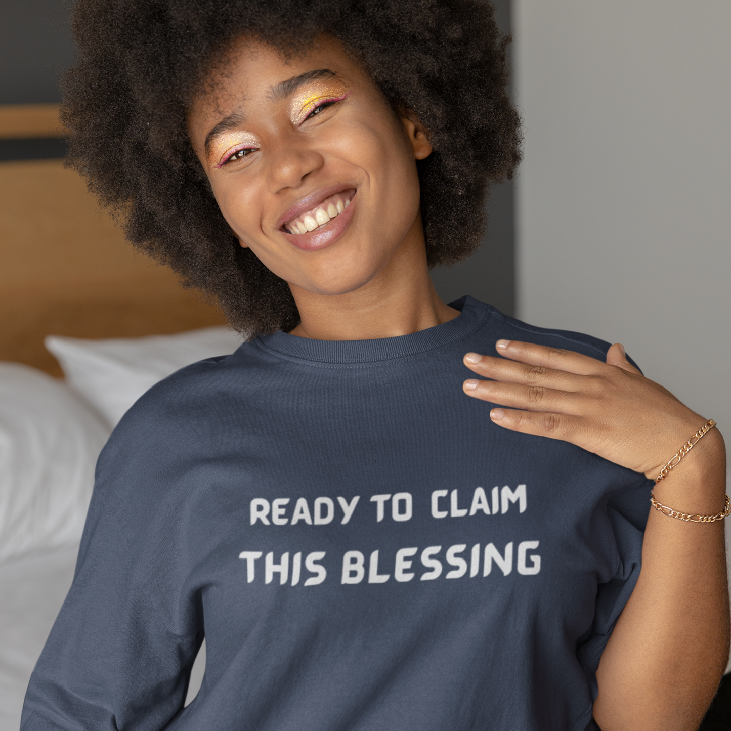 Ready to claim this blessing unisex inspirational words tee shirt T shirt gift expressing gratitude. ( White font)