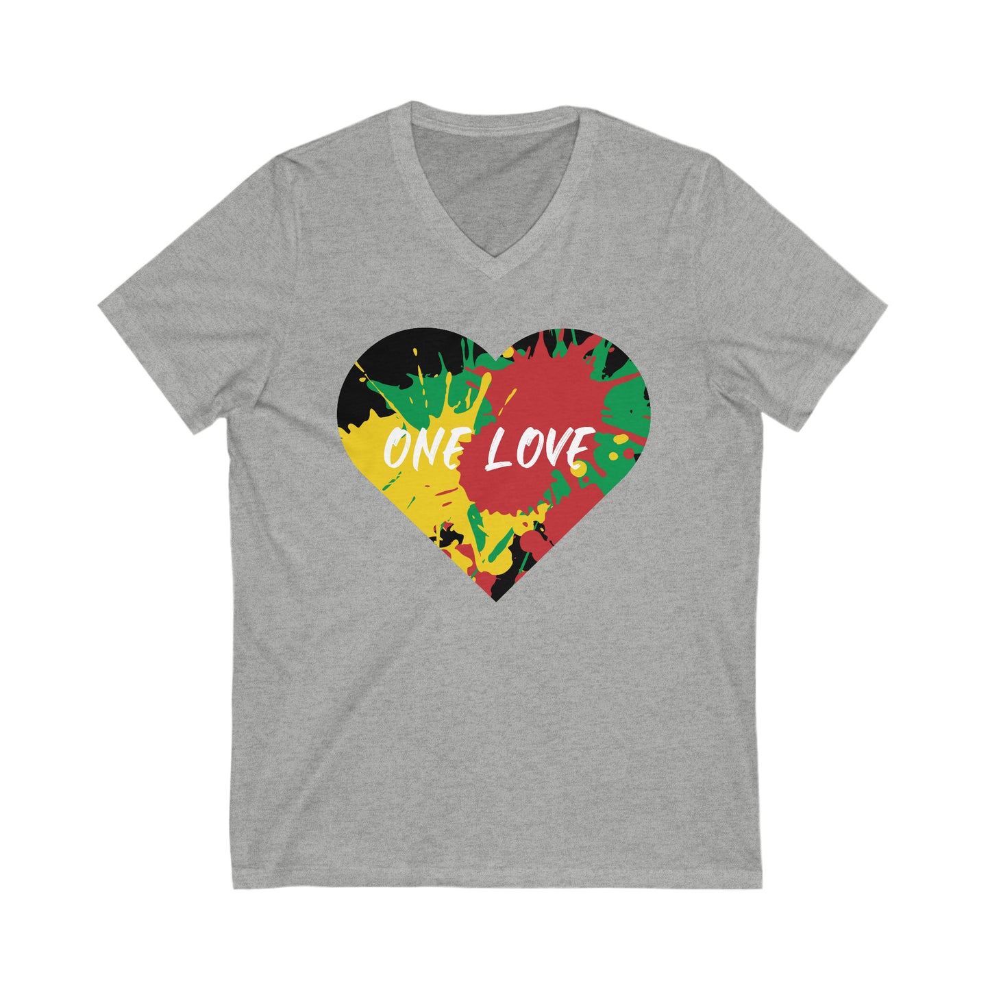 RED GREEN AND GOLD GRAPHIC V NECK UNISEX T SHIRT