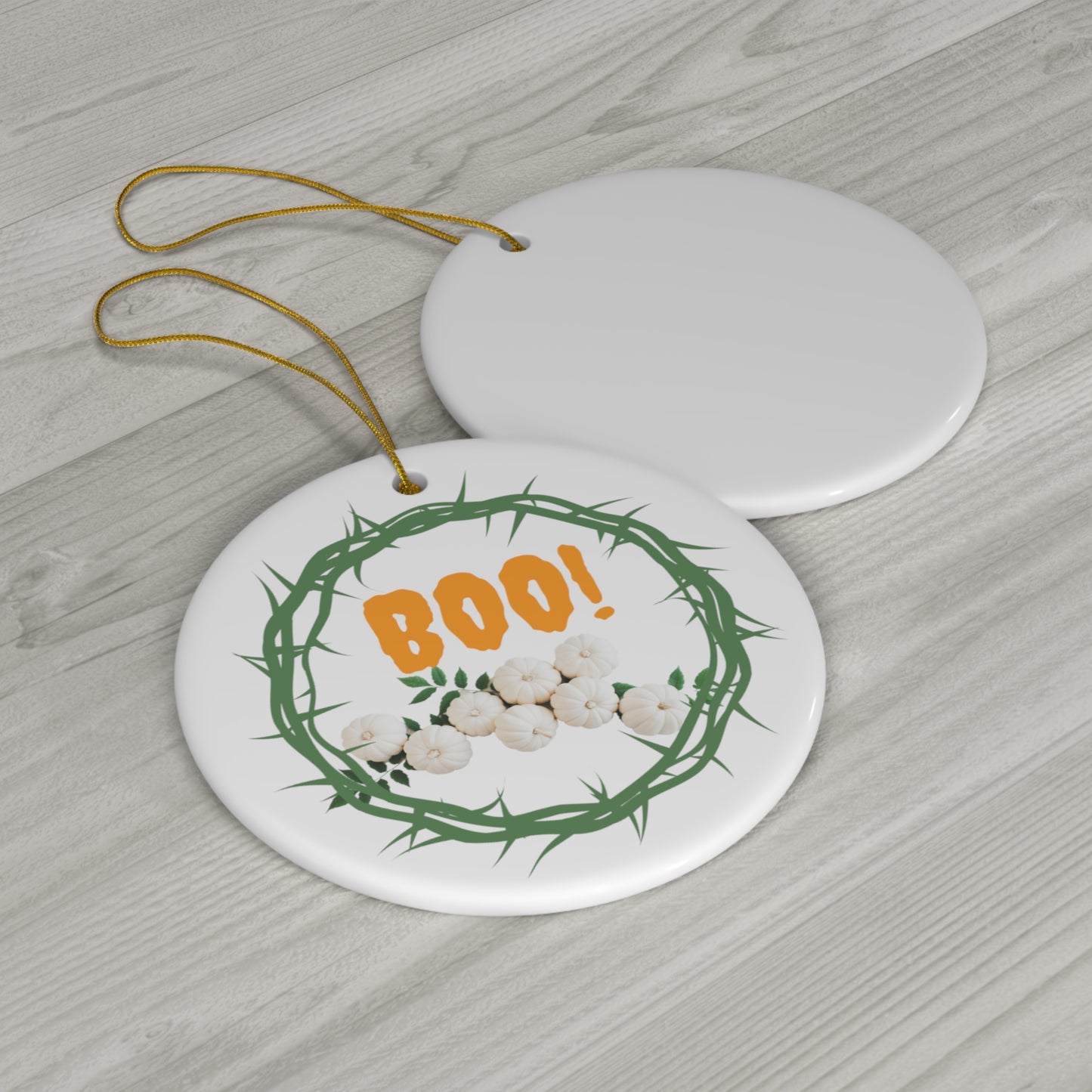 BOO HALLOWEEN THEME CERAMIC CIRCULAR HANGING ORNAMENT