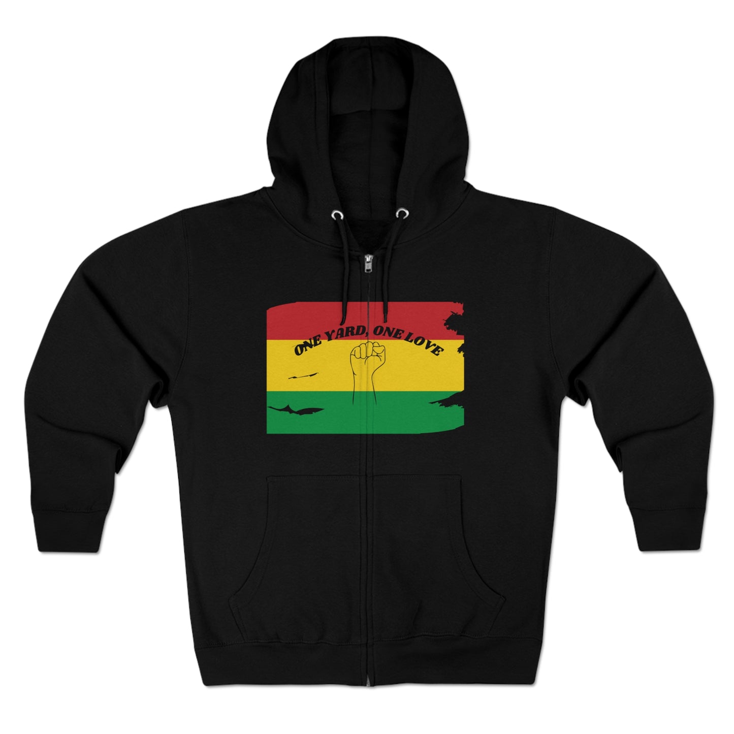 ONE YARD ONE LOVE BLACK CULTURE THEME ZIP FRONT HOODIE