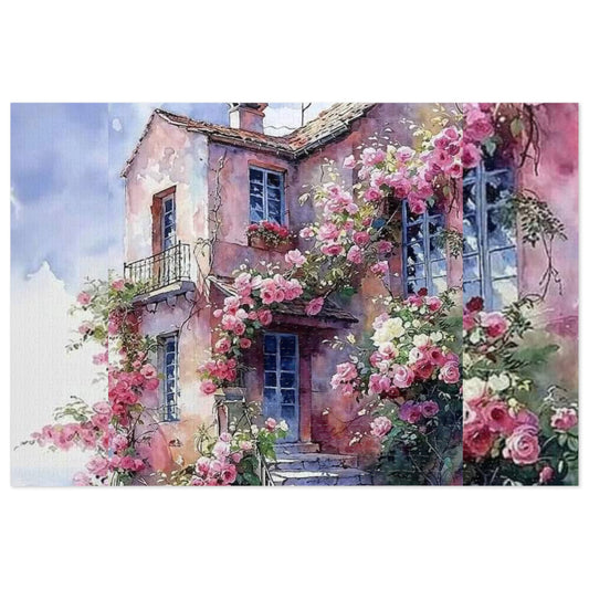 Floral Cottage Jigsaw Puzzle with Tin