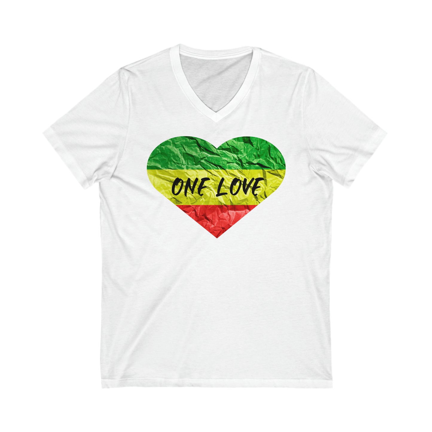 ONE LOVE RASTAH COLOR HEART DESIGN ROOTS V NECK TEE SHIRT