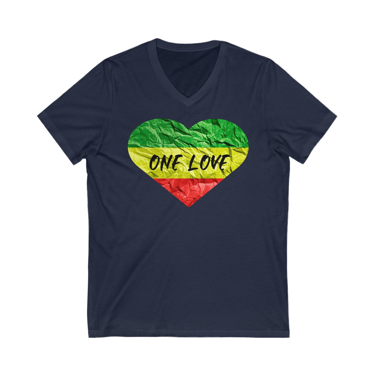 ONE LOVE RASTAH COLOR HEART DESIGN ROOTS V NECK TEE SHIRT