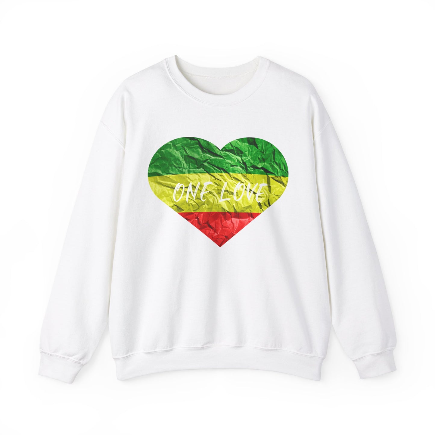 ONE LOVE RASTAH COLOR HEART DESIGN GRAPHIC SWEATSHIRT