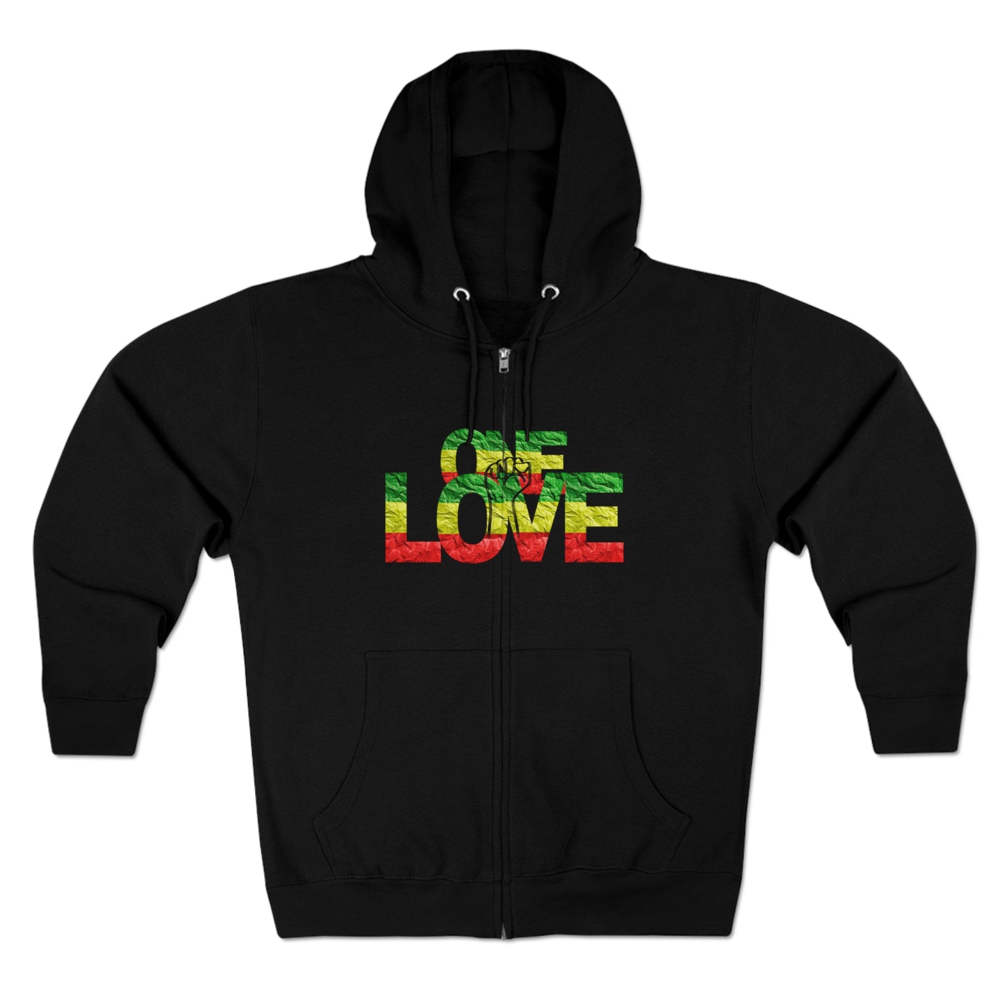 ONE LOVE POWER STATEMENT ZIP FRONT HOODIE GIFT FOR REGGAE LOVERS