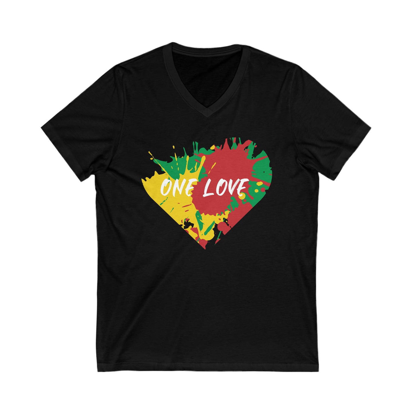 RED GREEN AND GOLD GRAPHIC V NECK UNISEX T SHIRT