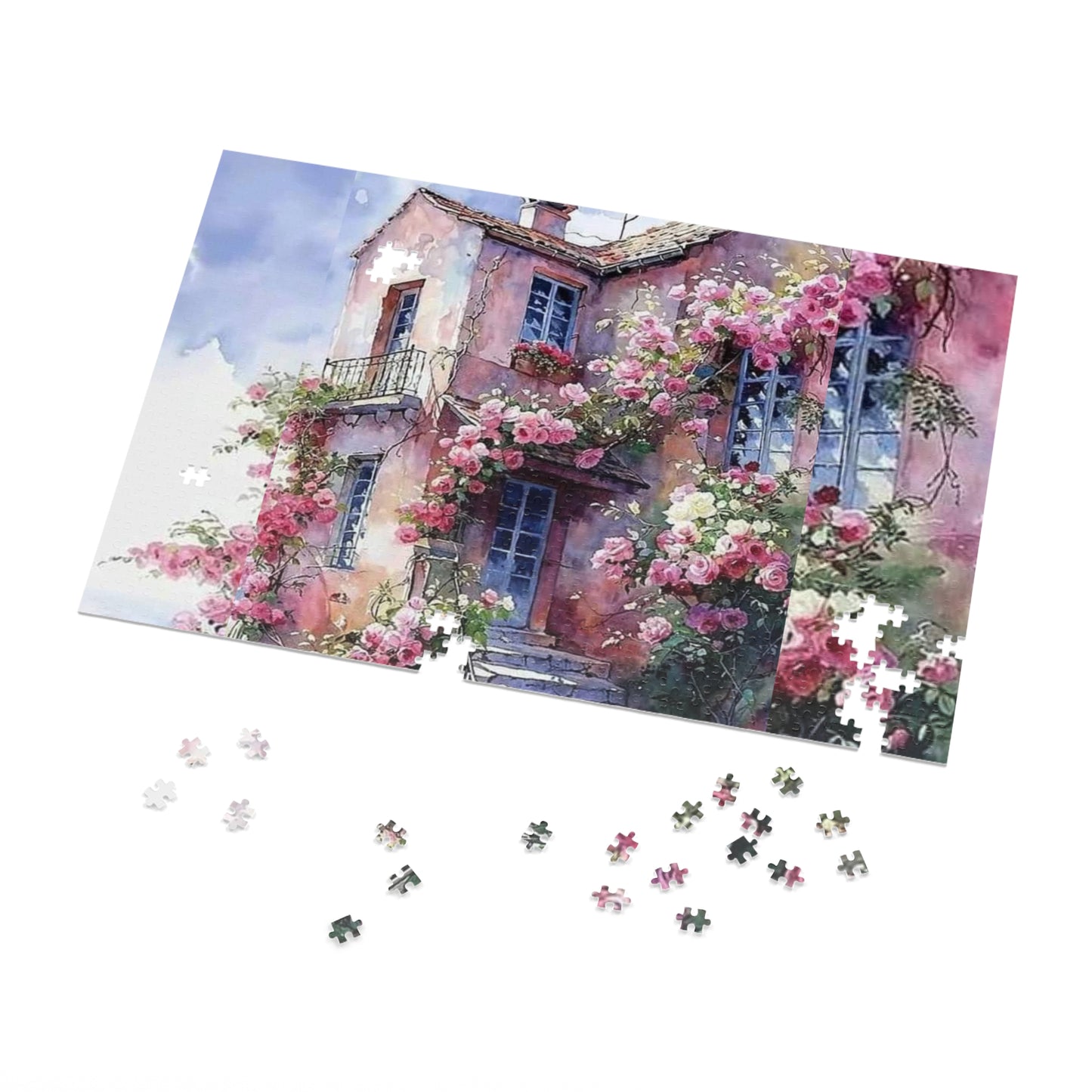 Floral Cottage Jigsaw Puzzle with Tin