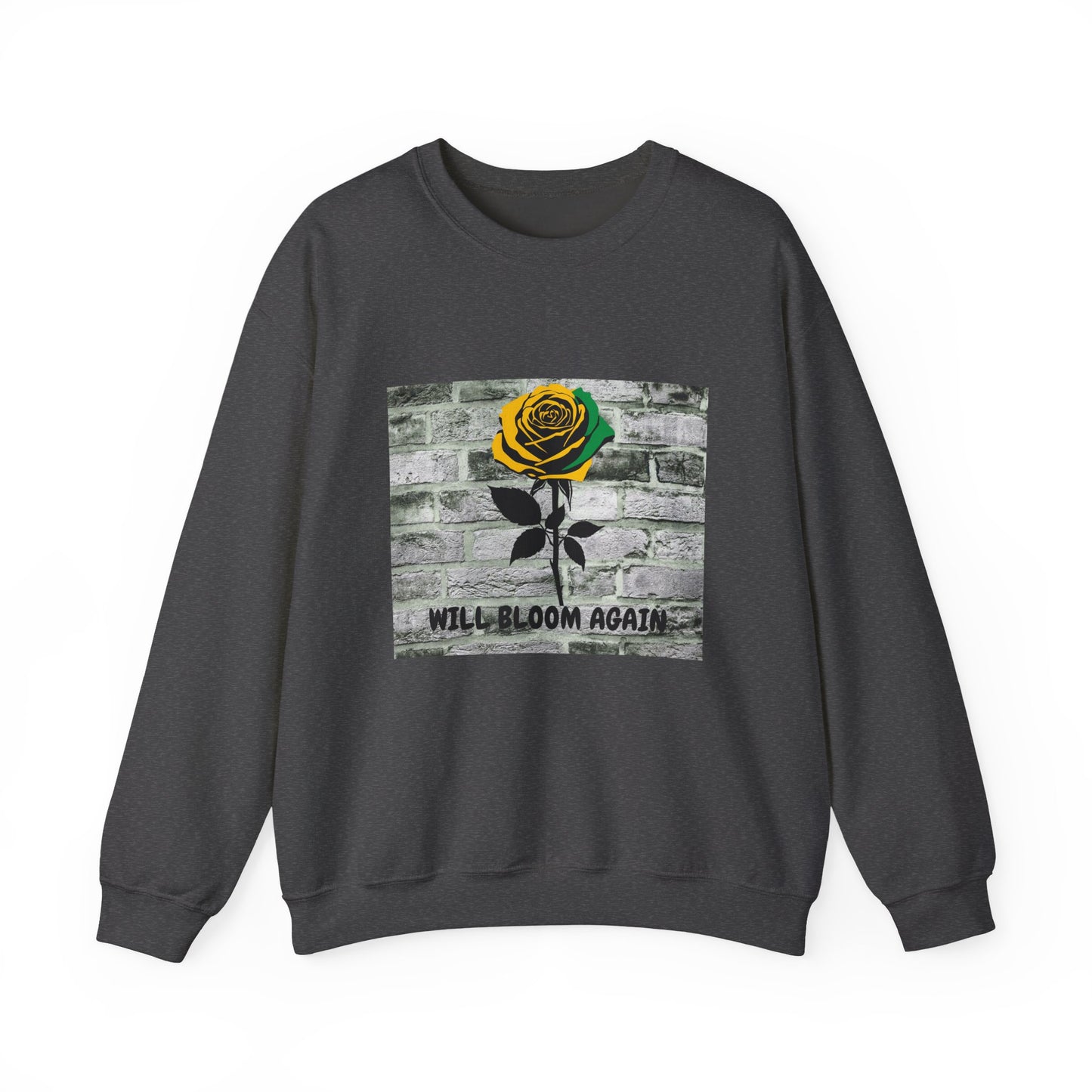 Jamaican Color Rose Will Bloom Again Brick Wall Graphic Crewneck Sweatshirt