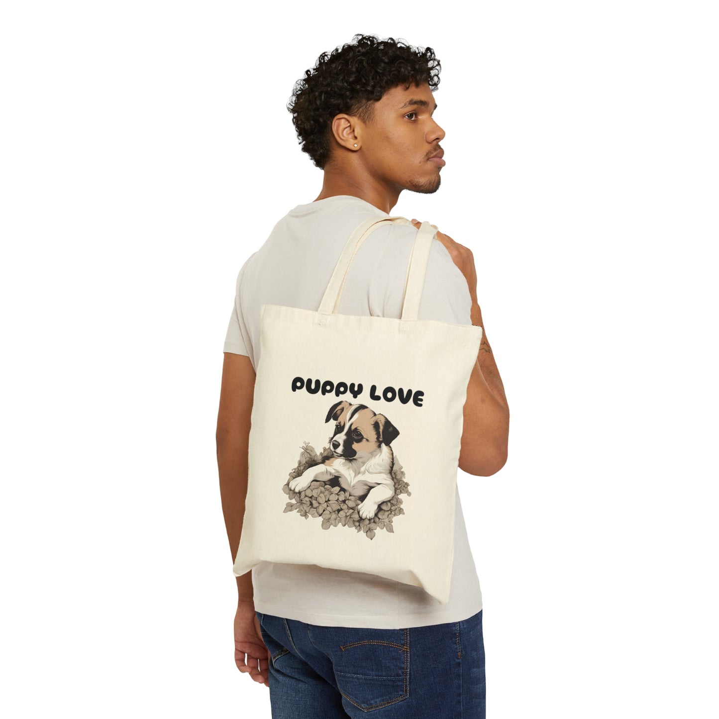 Puppy Love Puppy Pic Design Cotton Canvas Tote Bag