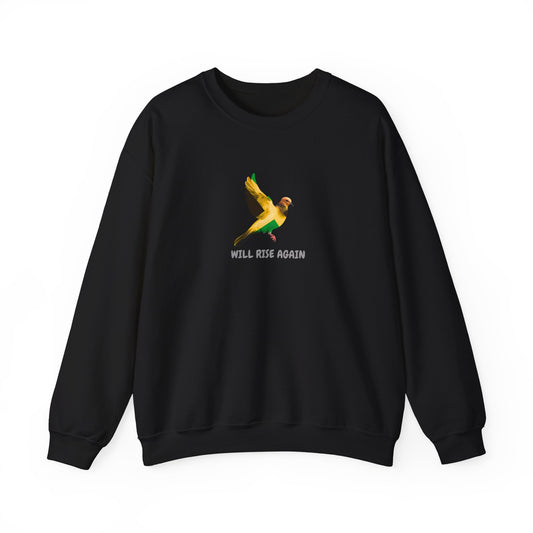 Jamaica Graphic Crewneck Sweatshirt — 'Will Rise Again' Colorful Bird Graphic