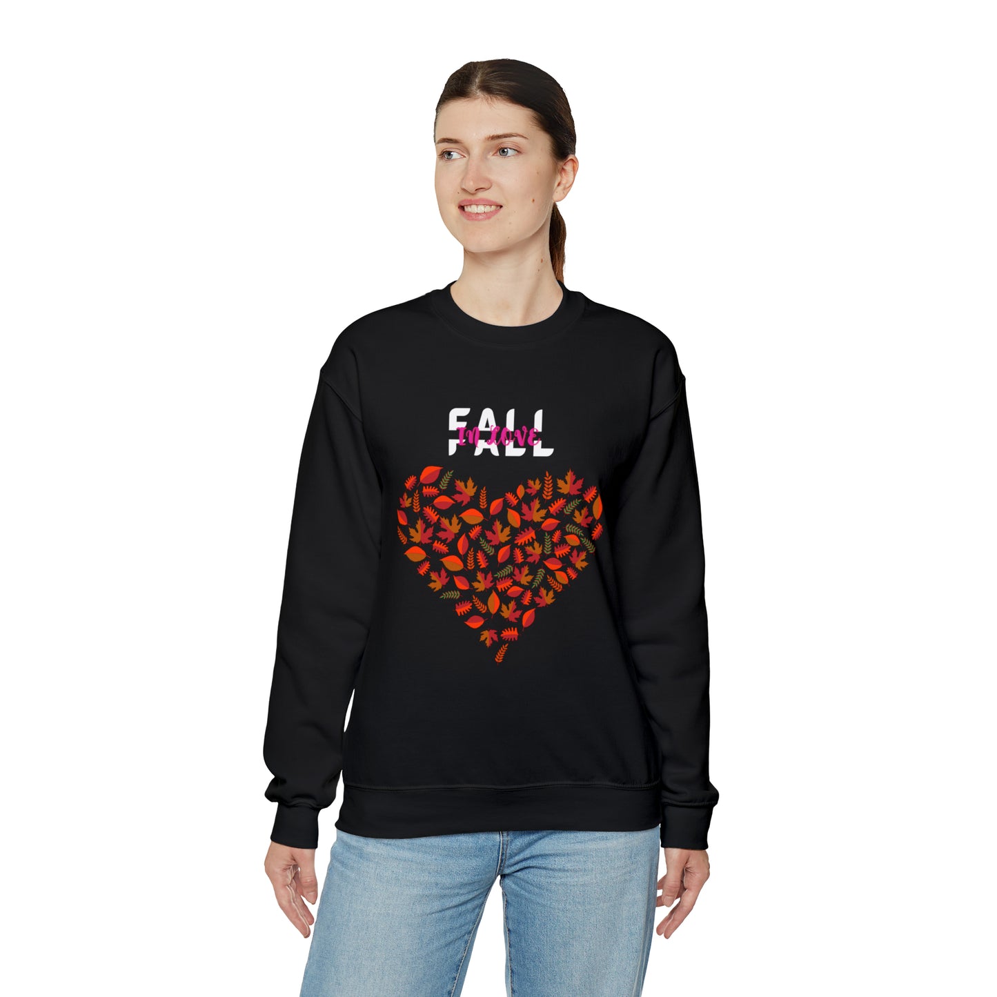 FALL IN LOVE UNISEX LEAFFY HEART FALL SWEATSHIRT GIFT