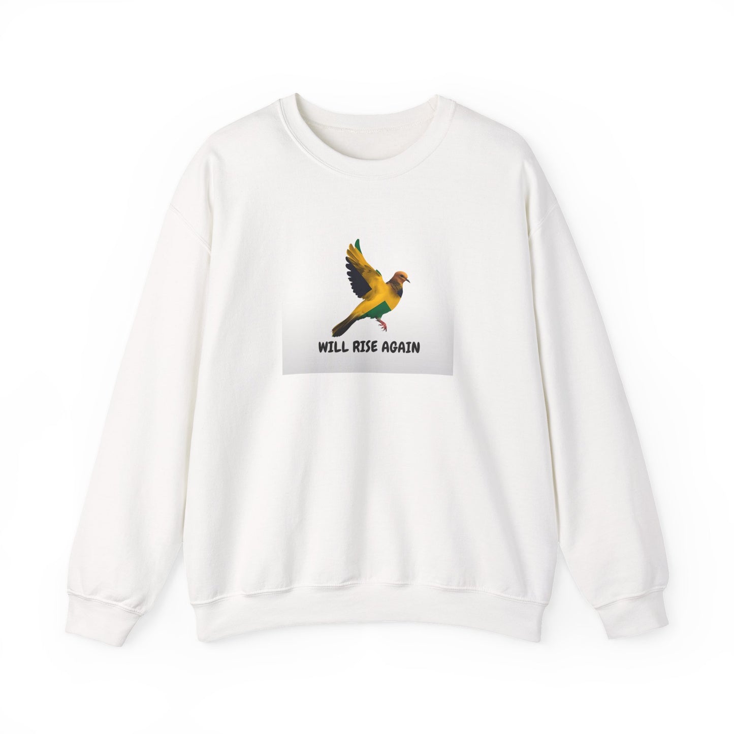 Jamaican Color Bird Sweatshirt with "Will Rise Again" Motivational Design