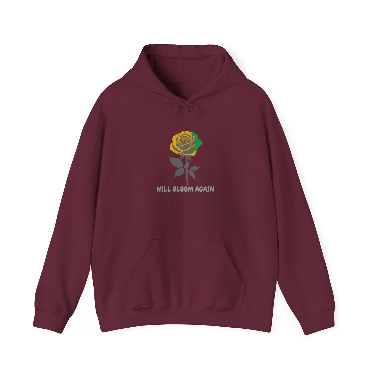 Rose Illustration Hoodie - "Will Bloom Again" Inspirational Rose flower Sweatshirt