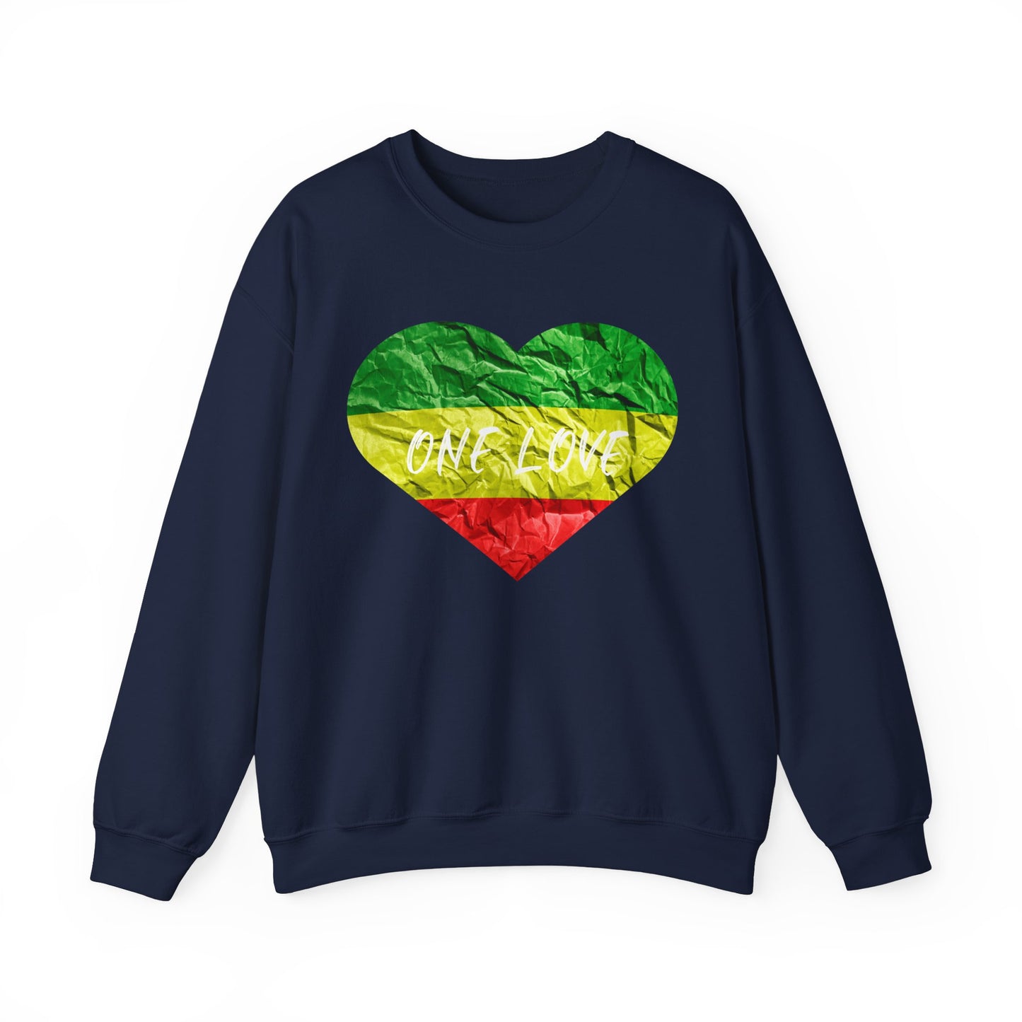 ONE LOVE RASTAH COLOR HEART DESIGN GRAPHIC SWEATSHIRT