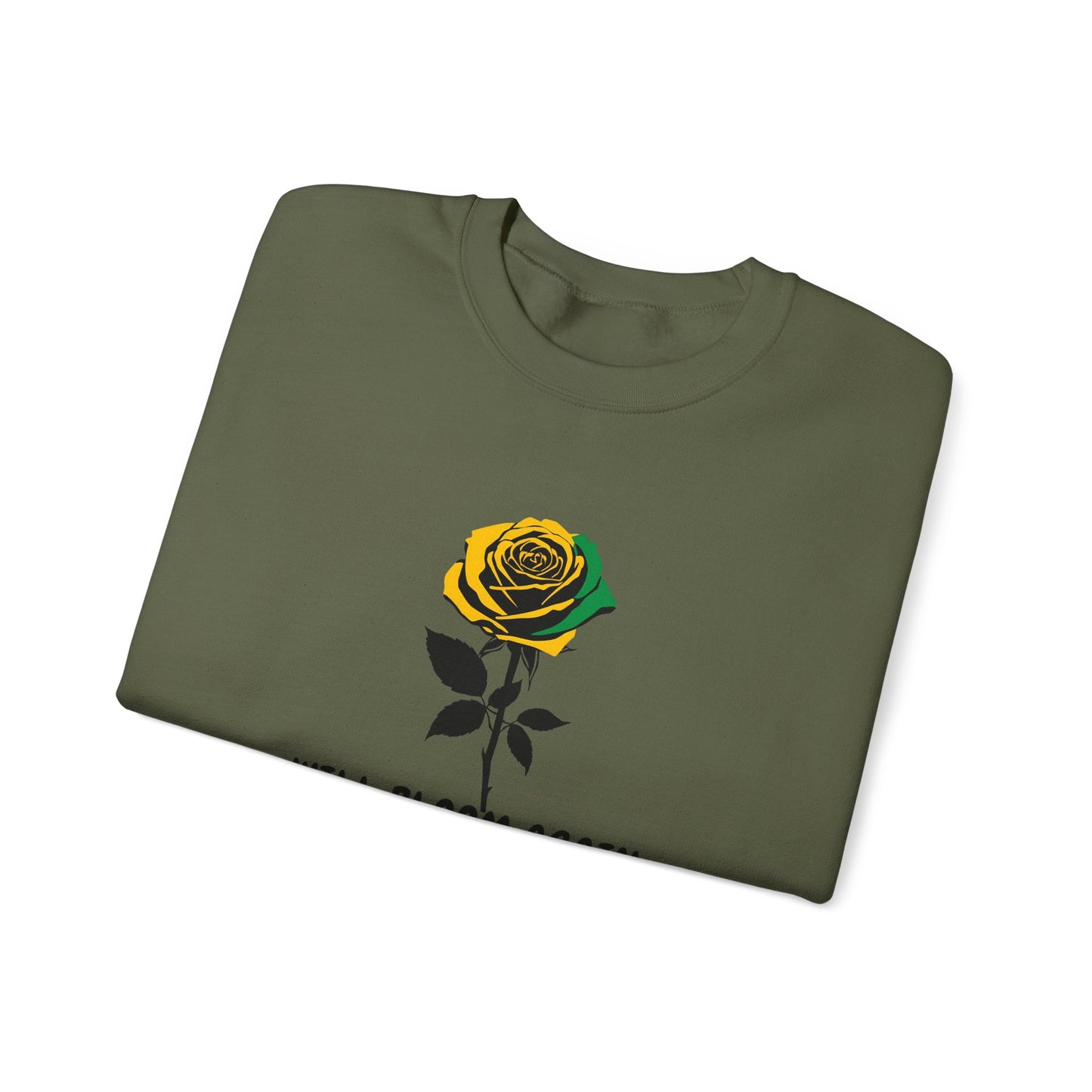 Jamaican Vibe Crewneck Sweatshirt — "Will Bloom Again" Rose Inspirational Pullover