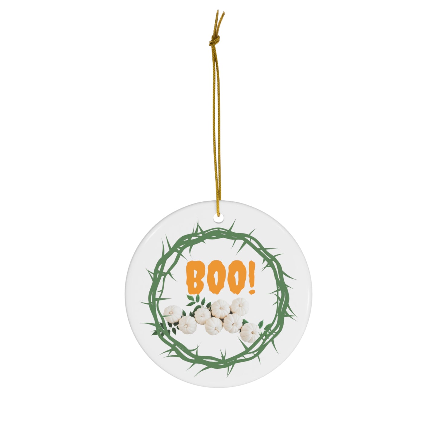 BOO HALLOWEEN THEME CERAMIC CIRCULAR HANGING ORNAMENT