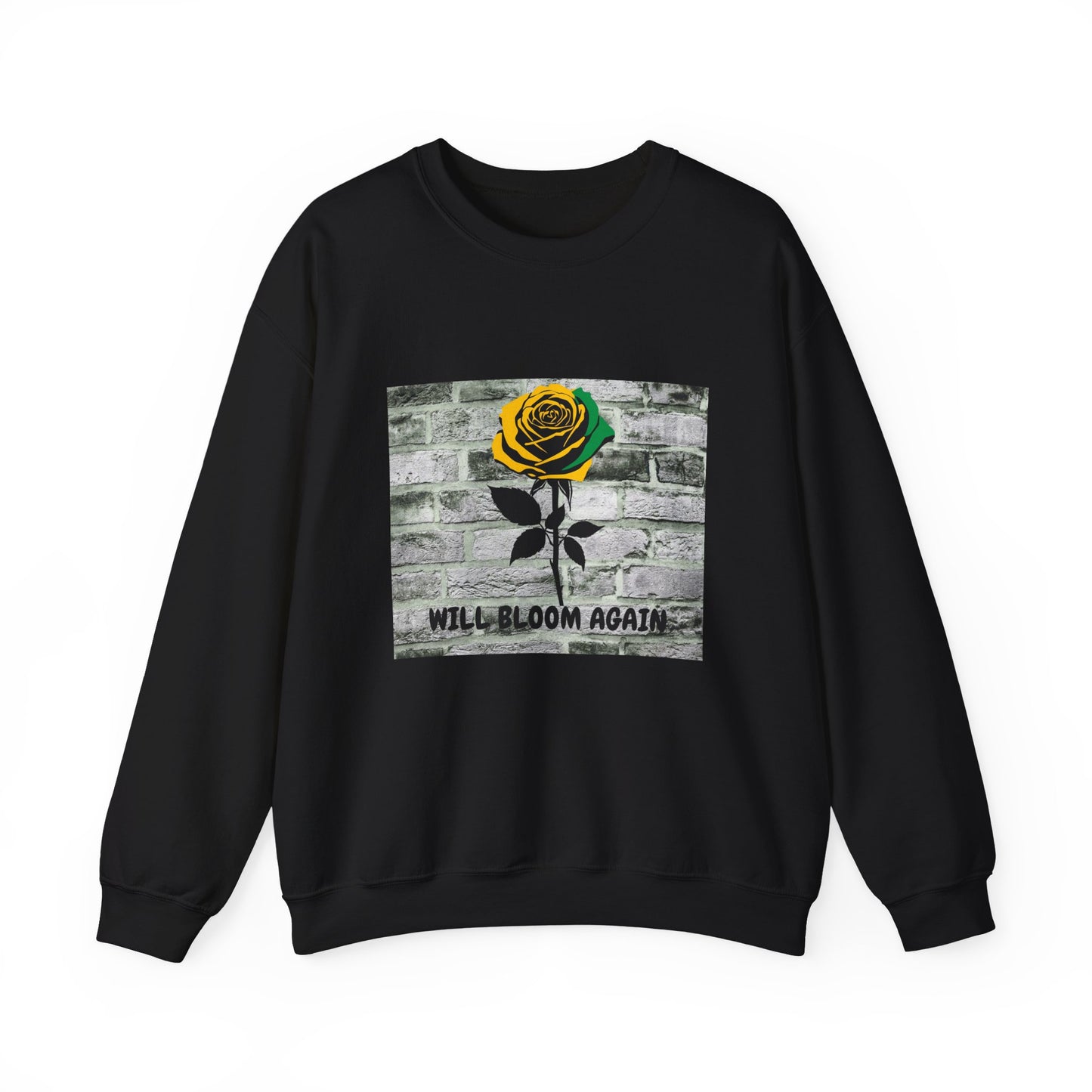 Jamaican Color Rose Will Bloom Again Brick Wall Graphic Crewneck Sweatshirt