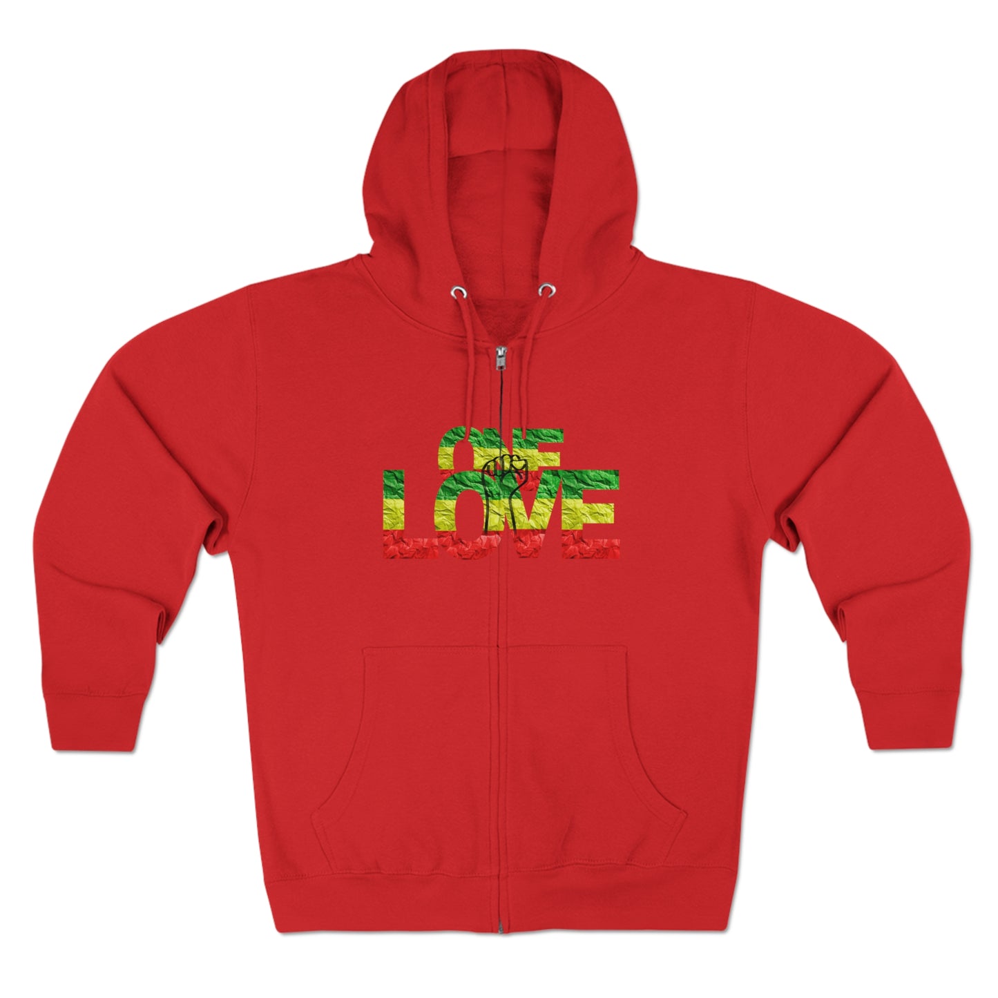 ONE LOVE POWER STATEMENT ZIP FRONT HOODIE GIFT FOR REGGAE LOVERS