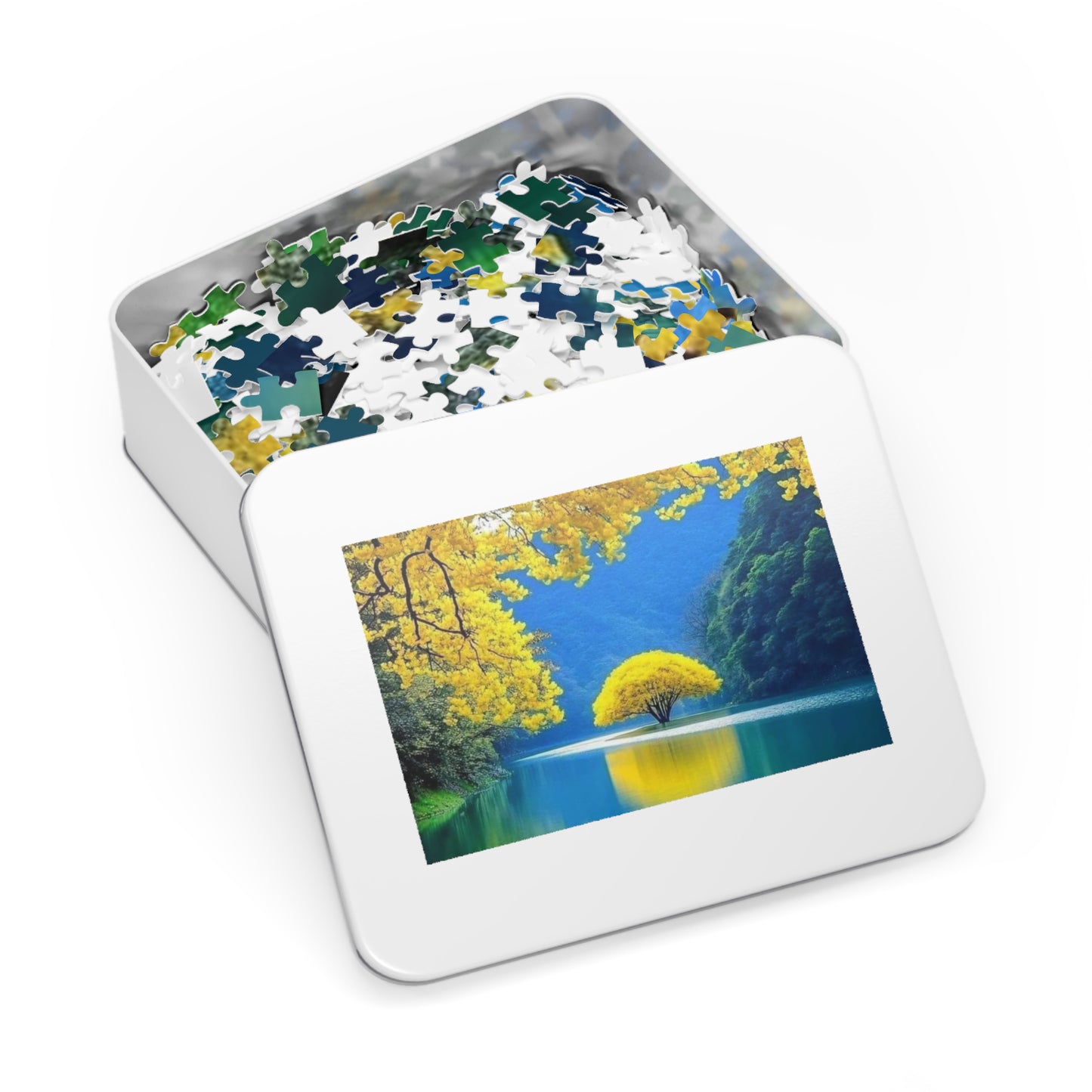 Scenic Yellow Tree Tranquil Lake Jigsaw Puzzle