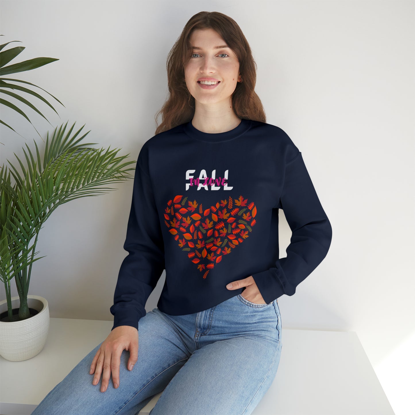 FALL IN LOVE UNISEX LEAFFY HEART FALL SWEATSHIRT GIFT