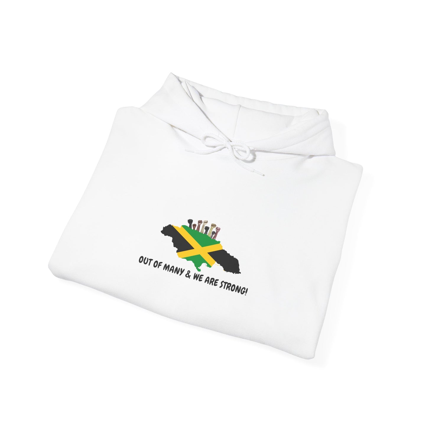 Jamaica Flag Hoodie — "Out of Many, We Are Strong" Unisex Hoodie