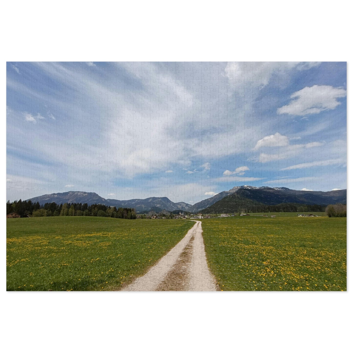 Country road Scenic Meadow & Mountain Landscape Jigsaw Puzzle