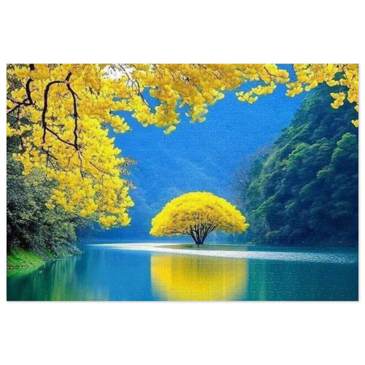 Scenic Yellow Tree Tranquil Lake Jigsaw Puzzle