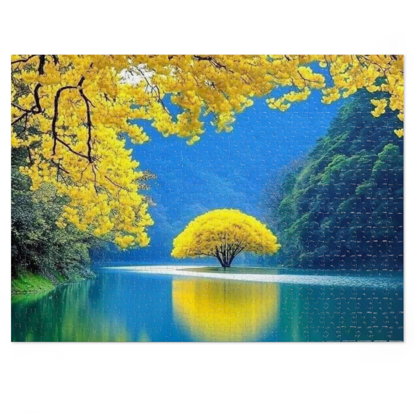 Scenic Yellow Tree Tranquil Lake Jigsaw Puzzle