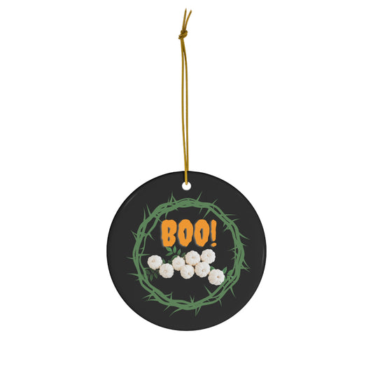 BOO HALLOWEEN THEME CERAMIC CIRCULAR HALLOWEEN HANGING ORNAMENT