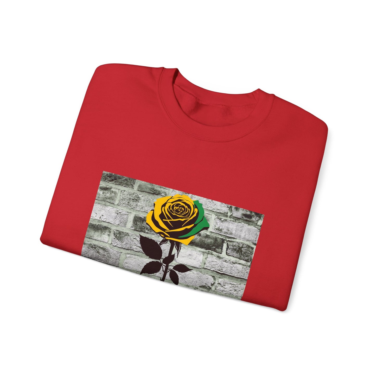 Jamaican Color Rose Will Bloom Again Brick Wall Graphic Crewneck Sweatshirt