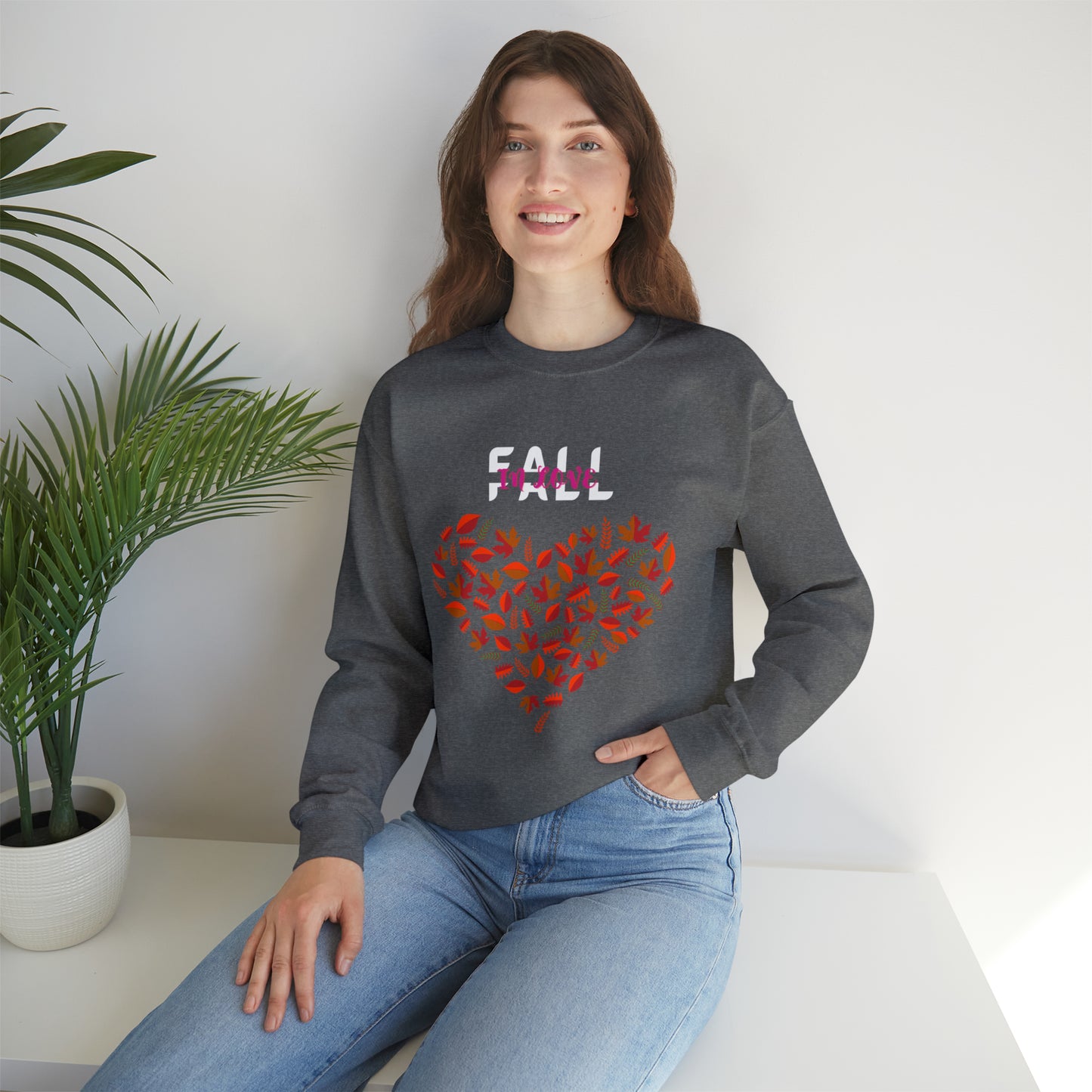 FALL IN LOVE UNISEX LEAFFY HEART FALL SWEATSHIRT GIFT