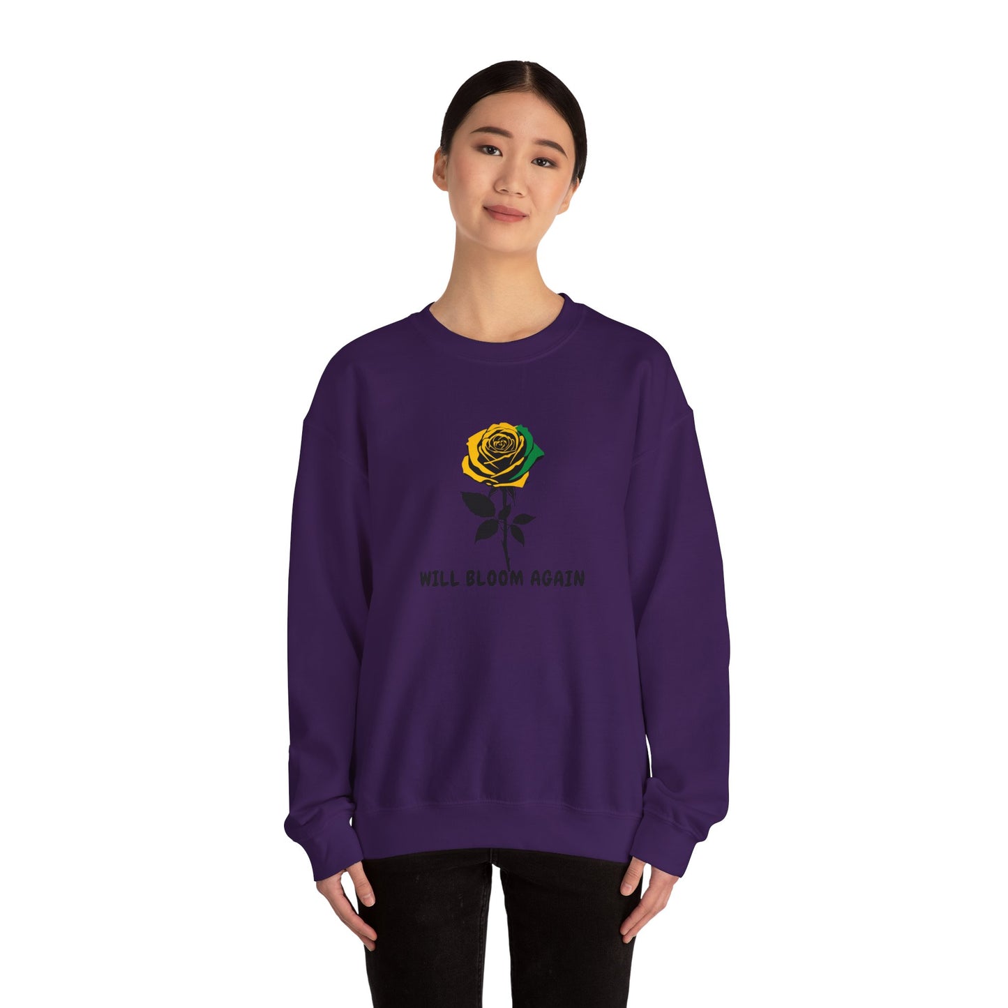 Jamaican Vibe Crewneck Sweatshirt — "Will Bloom Again" Rose Inspirational Pullover