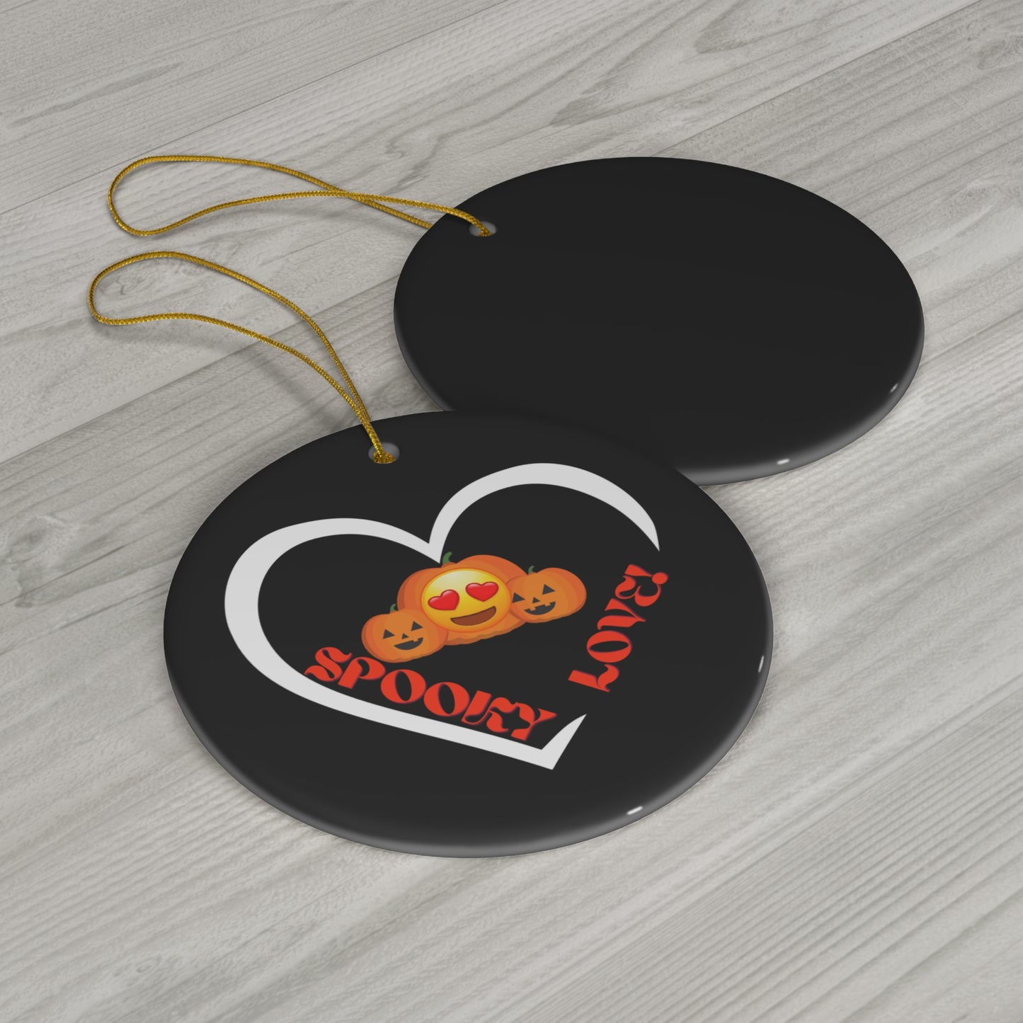 SPOOKY LOVE PUMPKIN  HALLOWEEN THEME CIRCULAR CERAMIC HANGING ORNAMENT