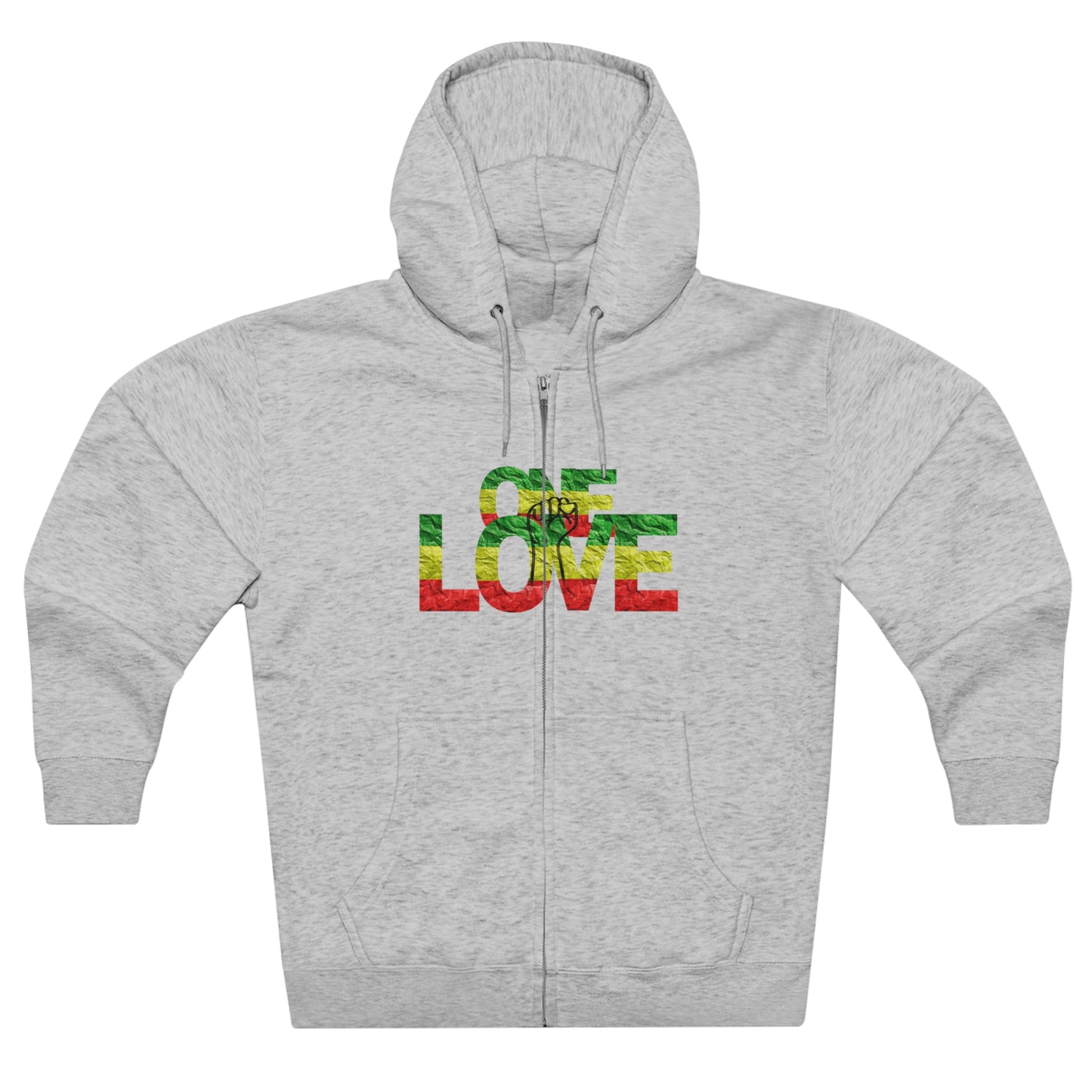 ONE LOVE POWER STATEMENT ZIP FRONT HOODIE GIFT FOR REGGAE LOVERS