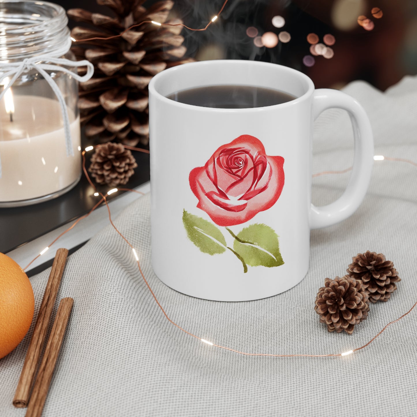 PAINTED ROSE WHITE COFFEE MUG GIFT