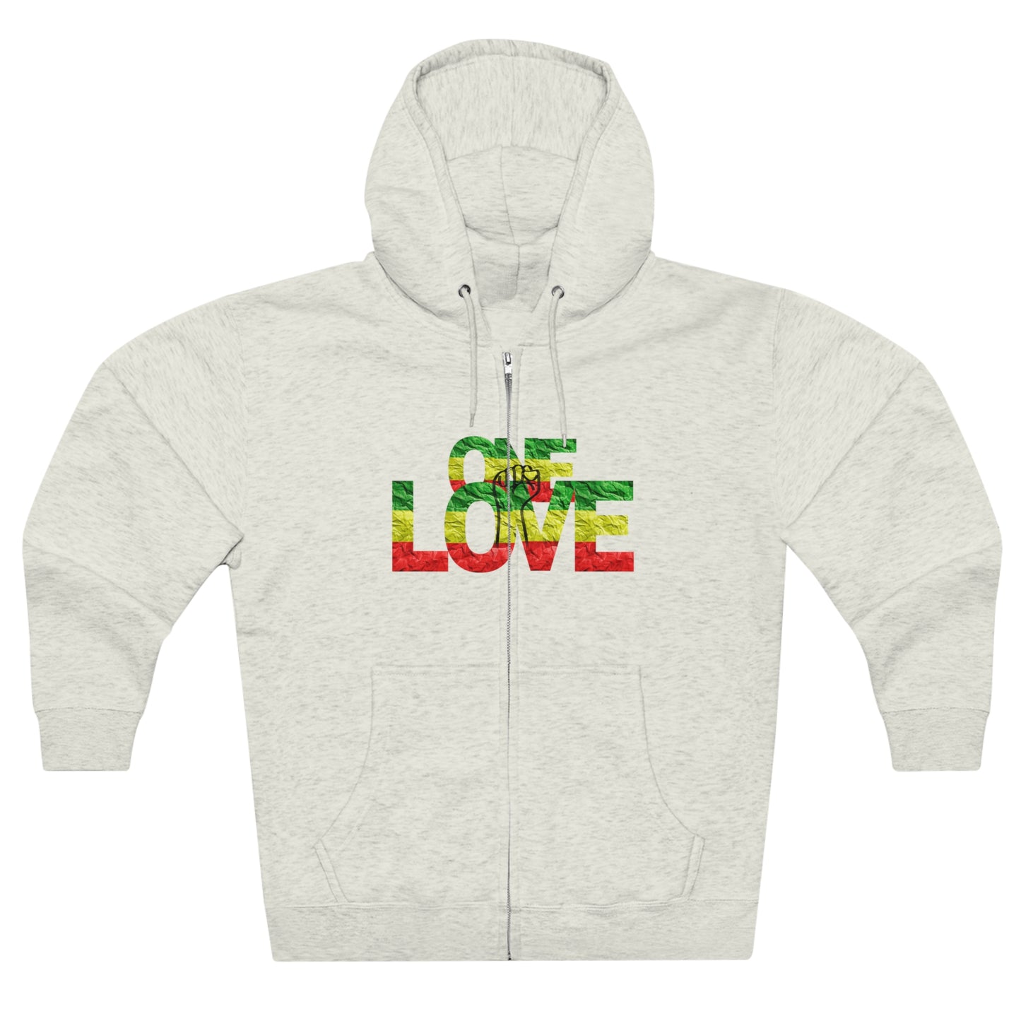 ONE LOVE POWER STATEMENT ZIP FRONT HOODIE GIFT FOR REGGAE LOVERS