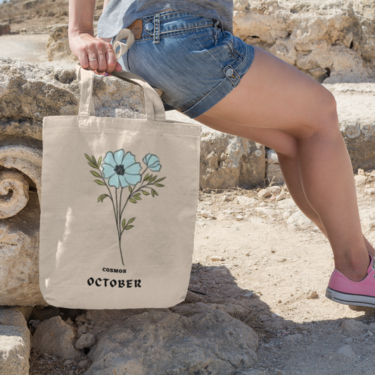 OCTOBER BIRTH MONTH FLOWER TOTE BAG GIFT (COSMOS)