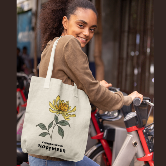 NOVEMBER BIRTH FLOWER MONTH TOTE BAG GIFT (CHRYSANTHEMUM)