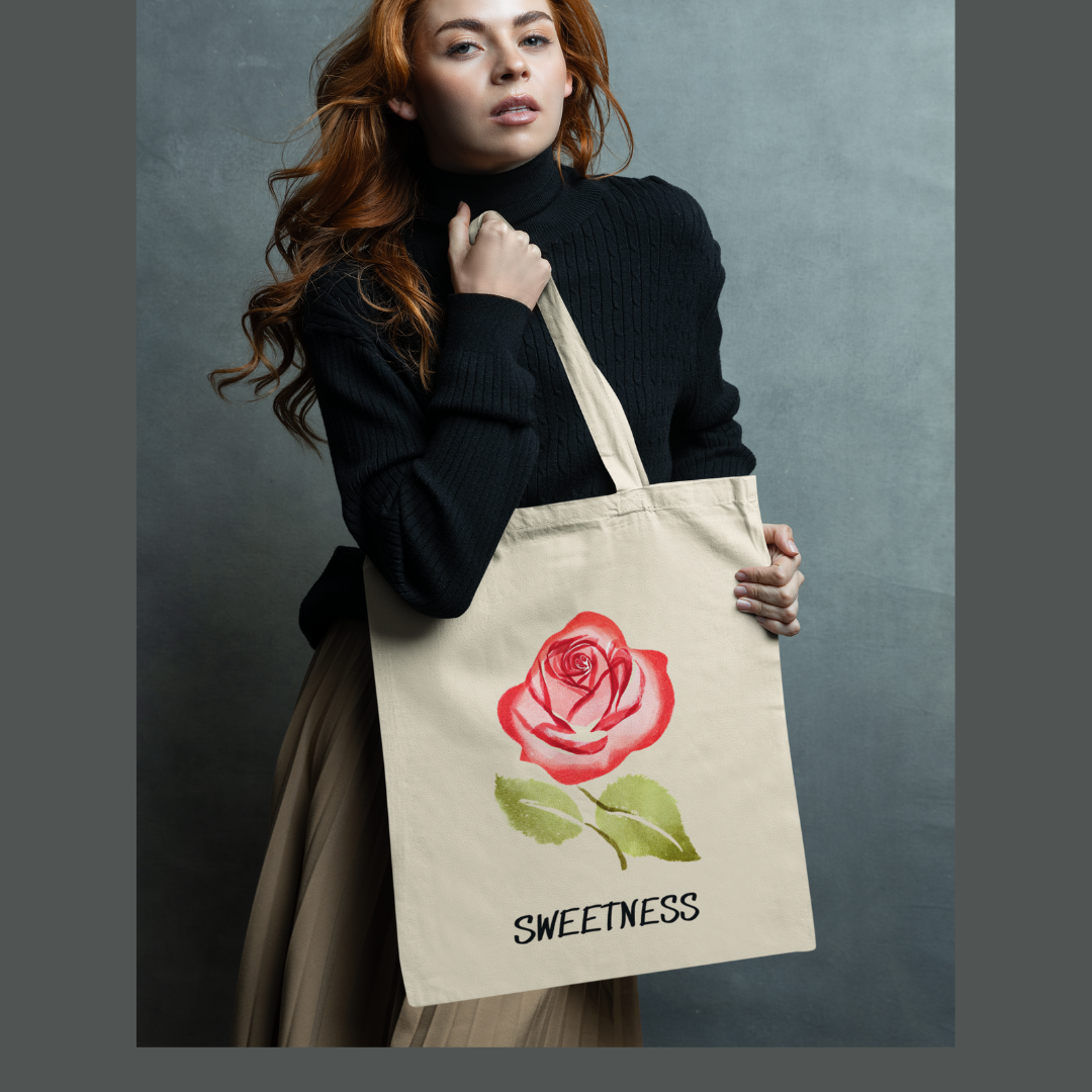 BEAUTIFUL WATER COLOR ROSE DESIGN TOTE BAG GIFT